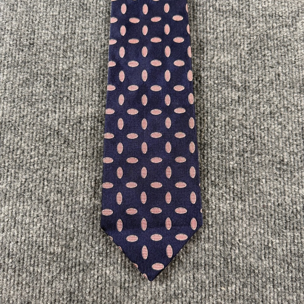 Turnbull Asser Men's silk tie navy pink polka dots Made In England 3.5" x 57"